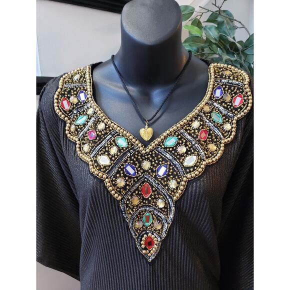 ESY Studio EY Kaftan Dress Womens OSM Black Shimmer African Dashiki Embroidered - Picture 11 of 16